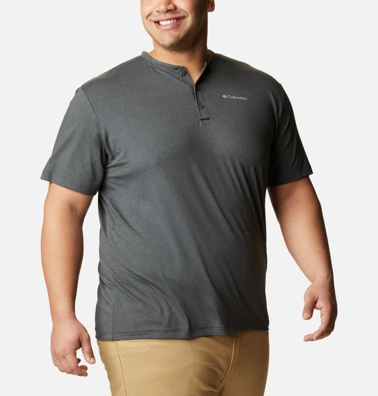 Men's Columbia Tech Trail Short Sleeve Henley T Shirts Dark Grey | Plus Size CA-F4168